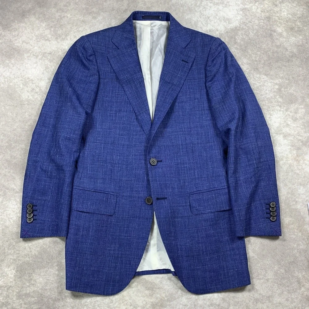 Suitsupply Lazio Blazer Mens 34R Blue Glen Plaid Linen Vitale Barberis Canonico